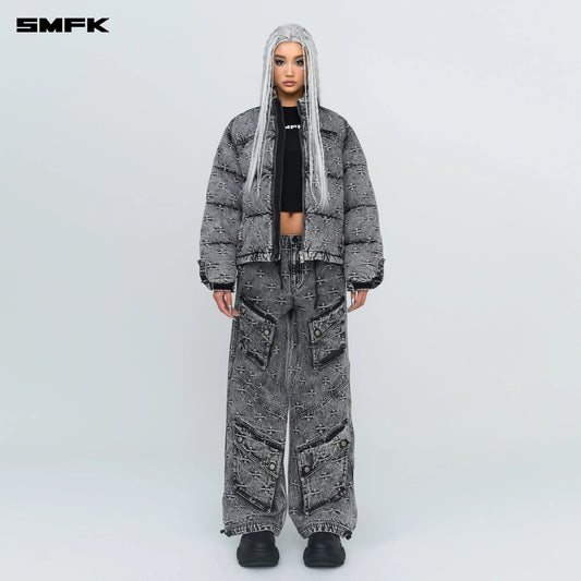SMFK COMPASS MUSTANG CLASSIC DENIM PUFFER JACKET IN GRAY