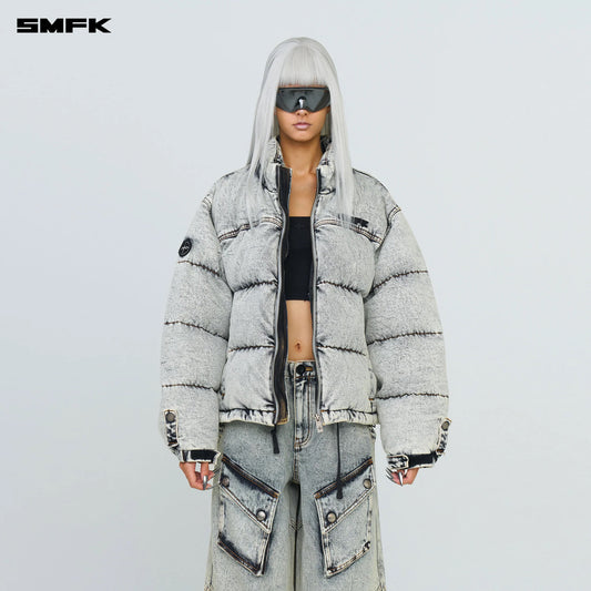 SMFK COMPASS MUSTANG CLASSIC DENIM PUFFER JACKET IN WHITE