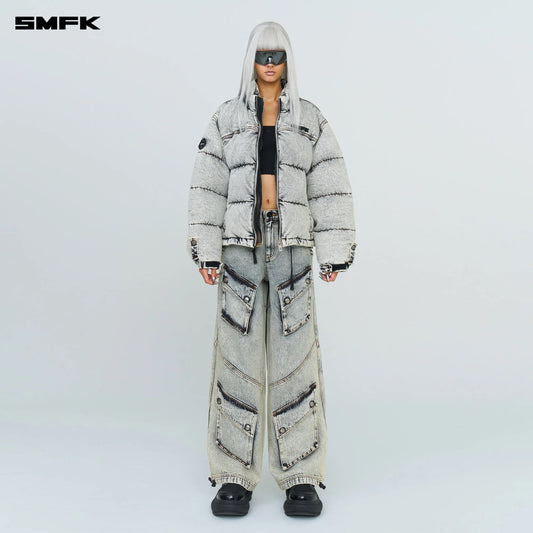 SMFK COMPASS MUSTANG CLASSIC DENIM PUFFER JACKET IN WHITE