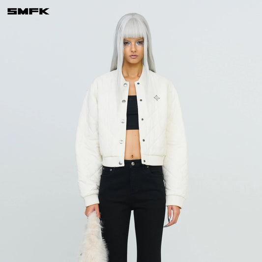 SMFK COMPASS WINTER BADGE BASEBALL JACKET IN CREAM