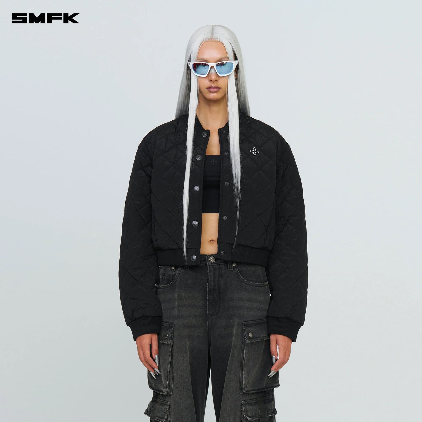 SMFK COMPASS WINTER BADGE BASEBALL JACKET IN BLACK