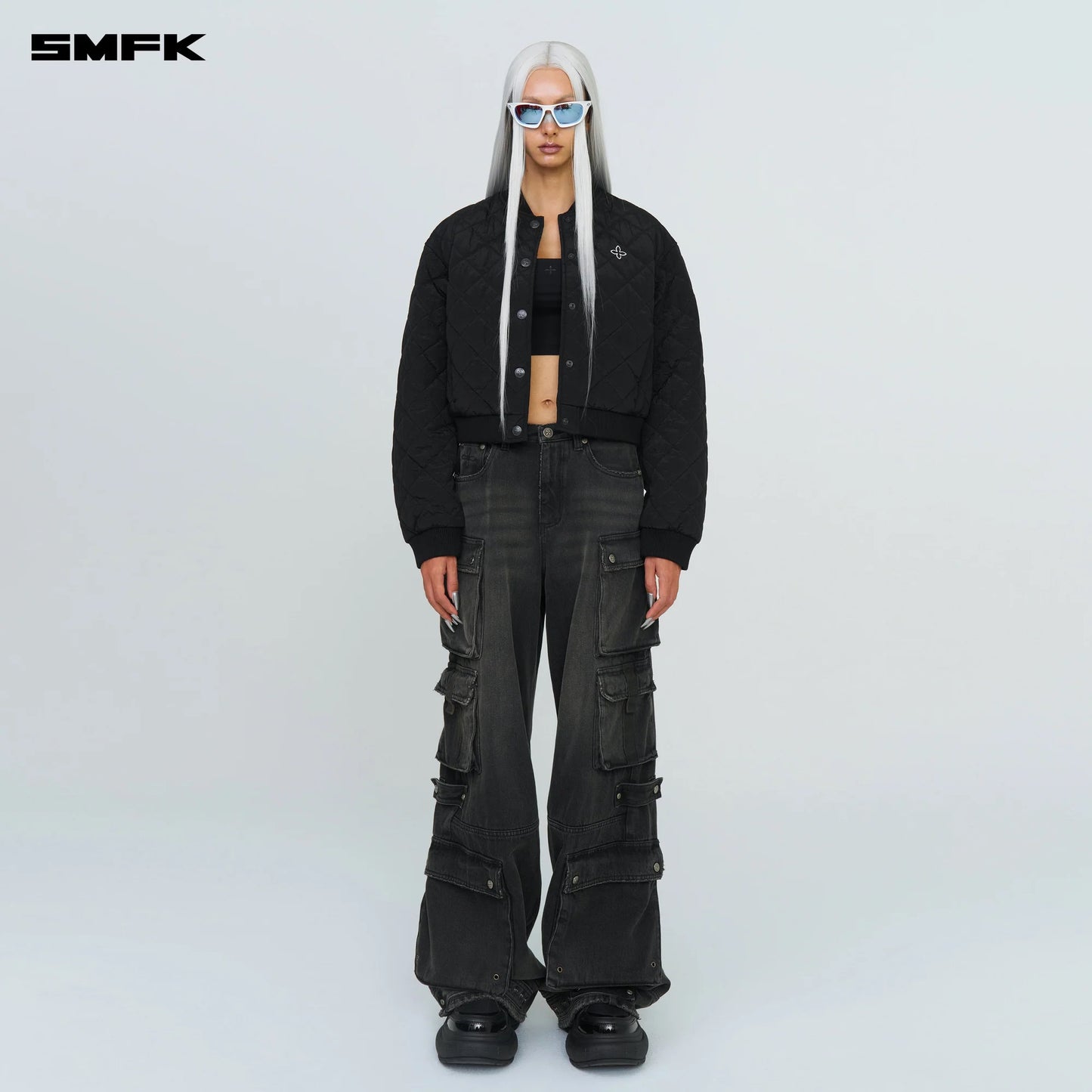 SMFK COMPASS WINTER BADGE BASEBALL JACKET IN BLACK