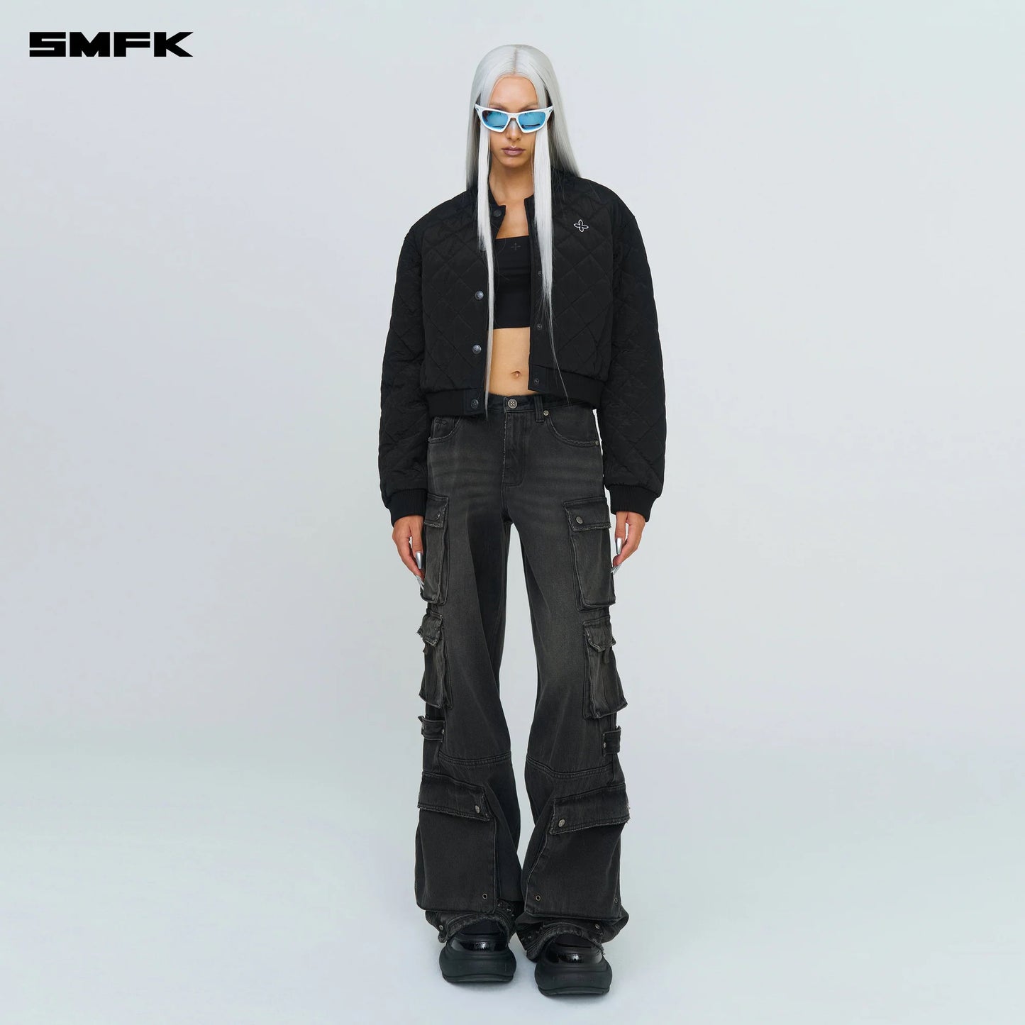 SMFK COMPASS WINTER BADGE BASEBALL JACKET IN BLACK