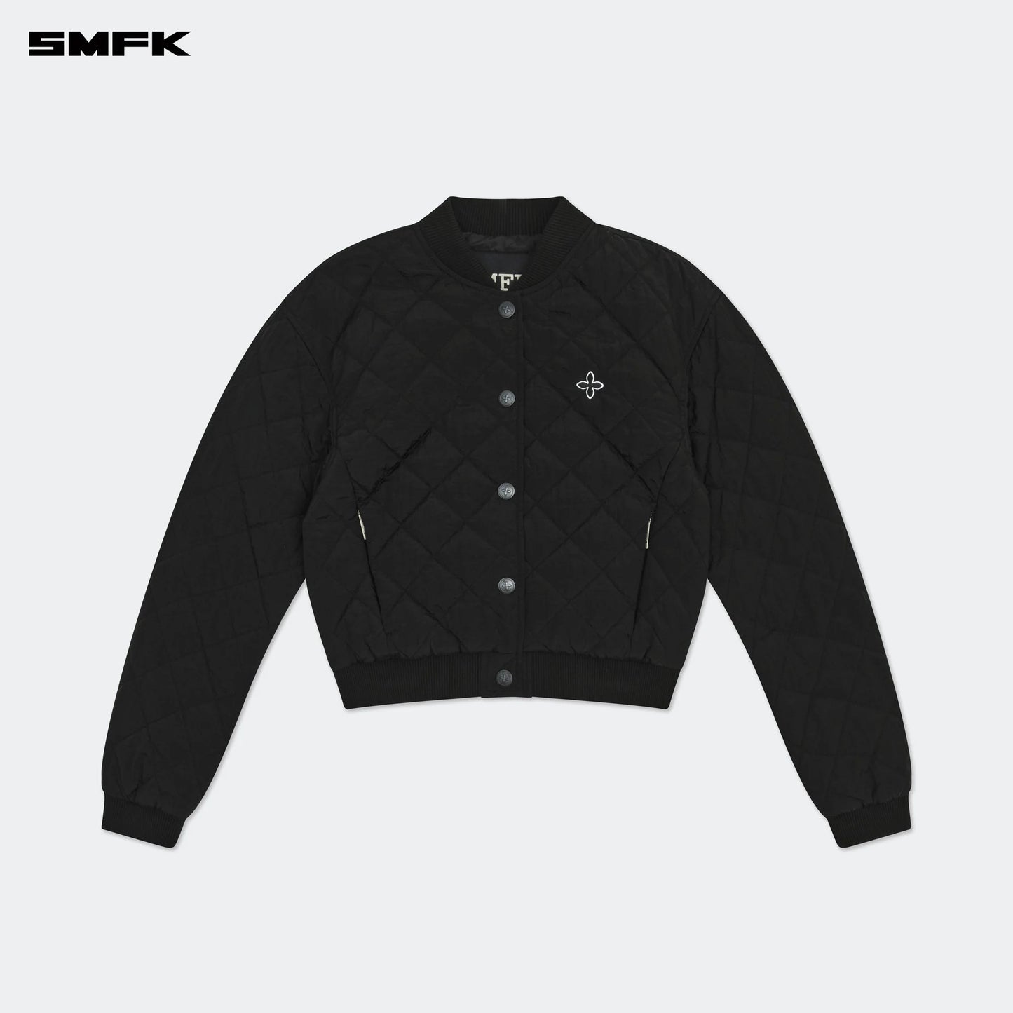 SMFK COMPASS WINTER BADGE BASEBALL JACKET IN BLACK