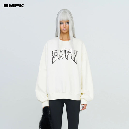 COMPASS ROCKING RETRO LOOSE SWEATSHIRT CREAM