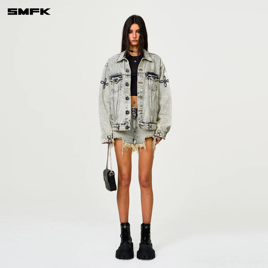 COMPASS WILD MUSTANG FLOWER ARM DENIM JACKET SNOWFLAKE
