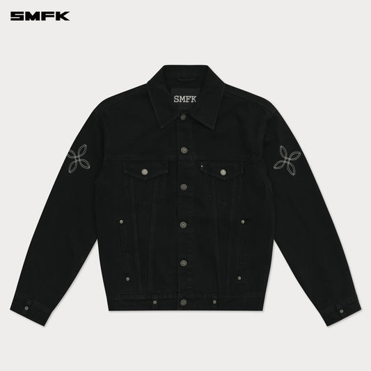 COMPASS WILD HORSE FLOWER ARM DENIM JACKET WILDERNESS BLACK