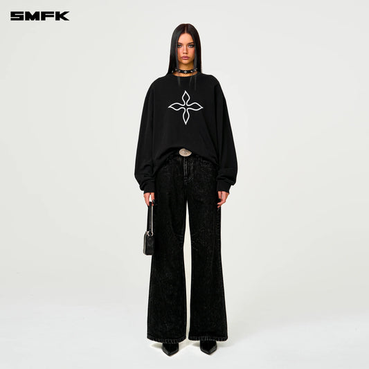 COMPASS BLACK MAGNOLIA OVERSIZED LONG SLEEVE TOP - WILDERNESS BLACK