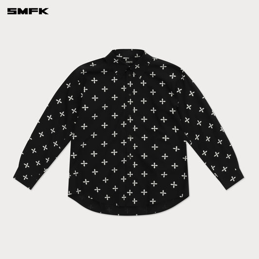 COMPASS BLACK GARDEN WIDE FIT COTTON GAUZE SHIRT - BLACK GARDEN