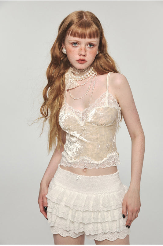 1jinn Velvet Lace Top 三色小吊带