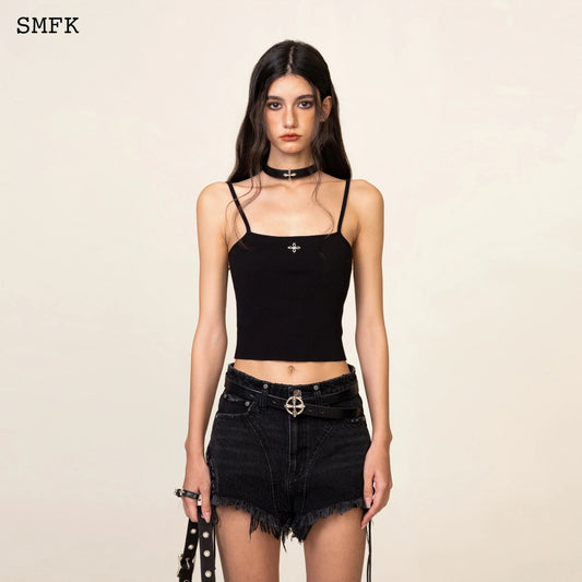 Wildworld Cross Riding Knitted Vest Top in Black