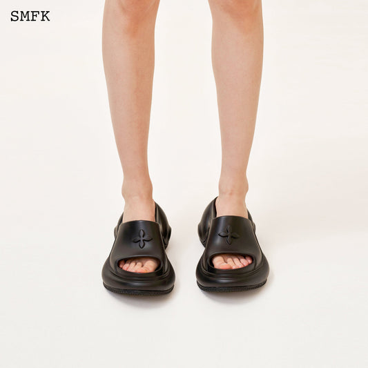 Compass Wave High Heel Bumper Sandal In Black