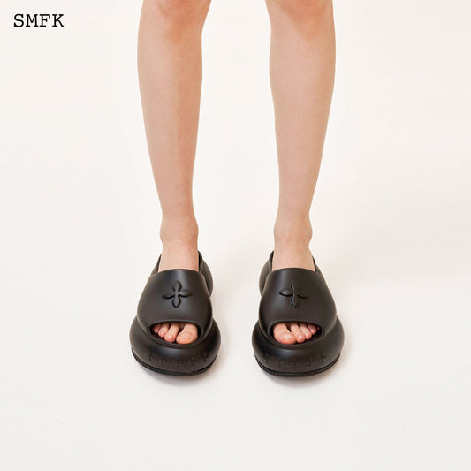 Compass Wave Platform Bumper Sandal In Black
