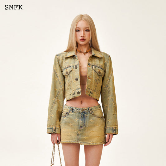 Ancient Myth Temple Garden Denim Jacket Aurora Blue
