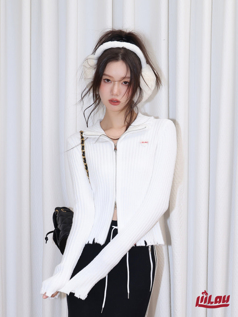 Zip Busting Knitted Sweater White