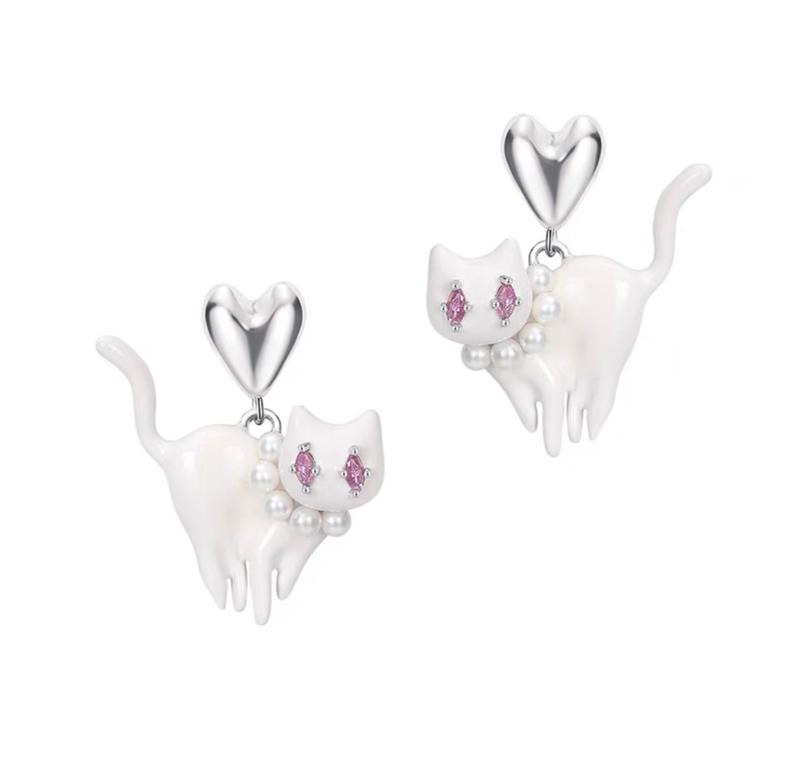 Baroque Court Heart Surprise Cat Earrings