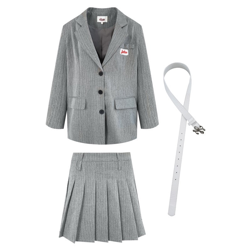 Grey Pleated Skirt  Suit Set
