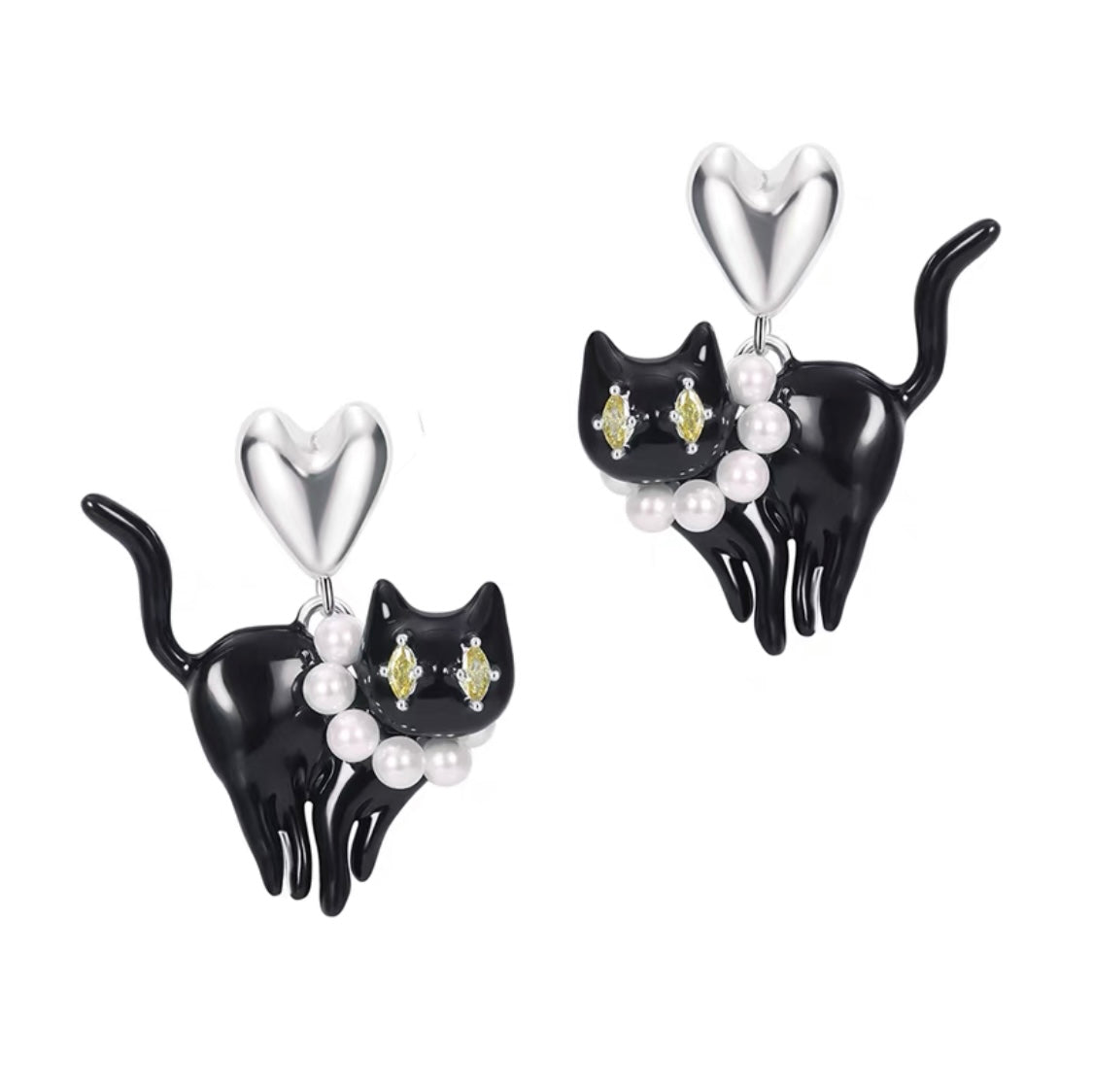 Baroque Court Heart Surprise Cat Earrings