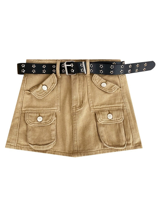 Multi-pocket High-waisted A-line Skirt