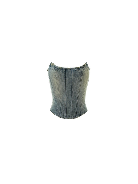 Industry Washed Distressed Denim Tube Top