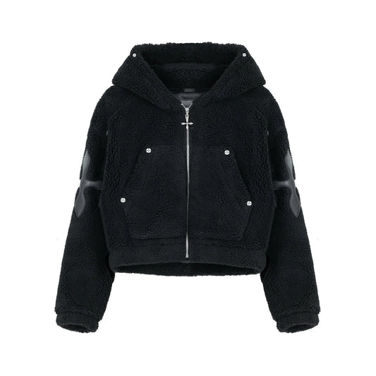 Black Snowman Shearling Hoodie