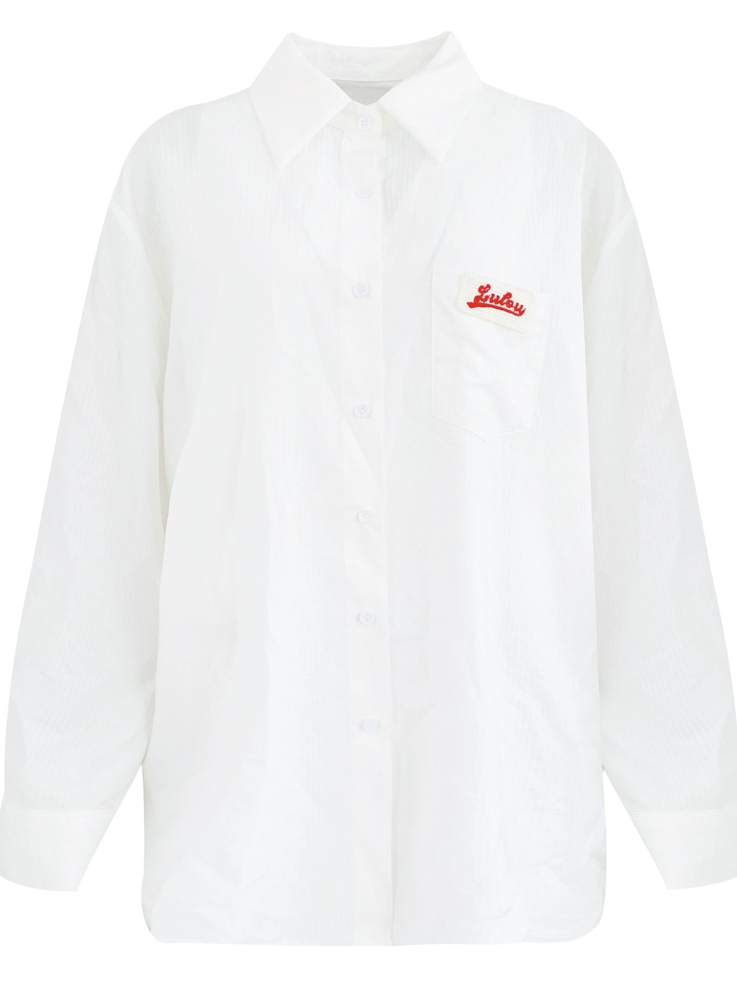Knit Logo Stand Collar Loose Long Sleeve Shirt