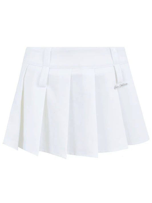 Low Waist Pleated A-line Skirt With Belt