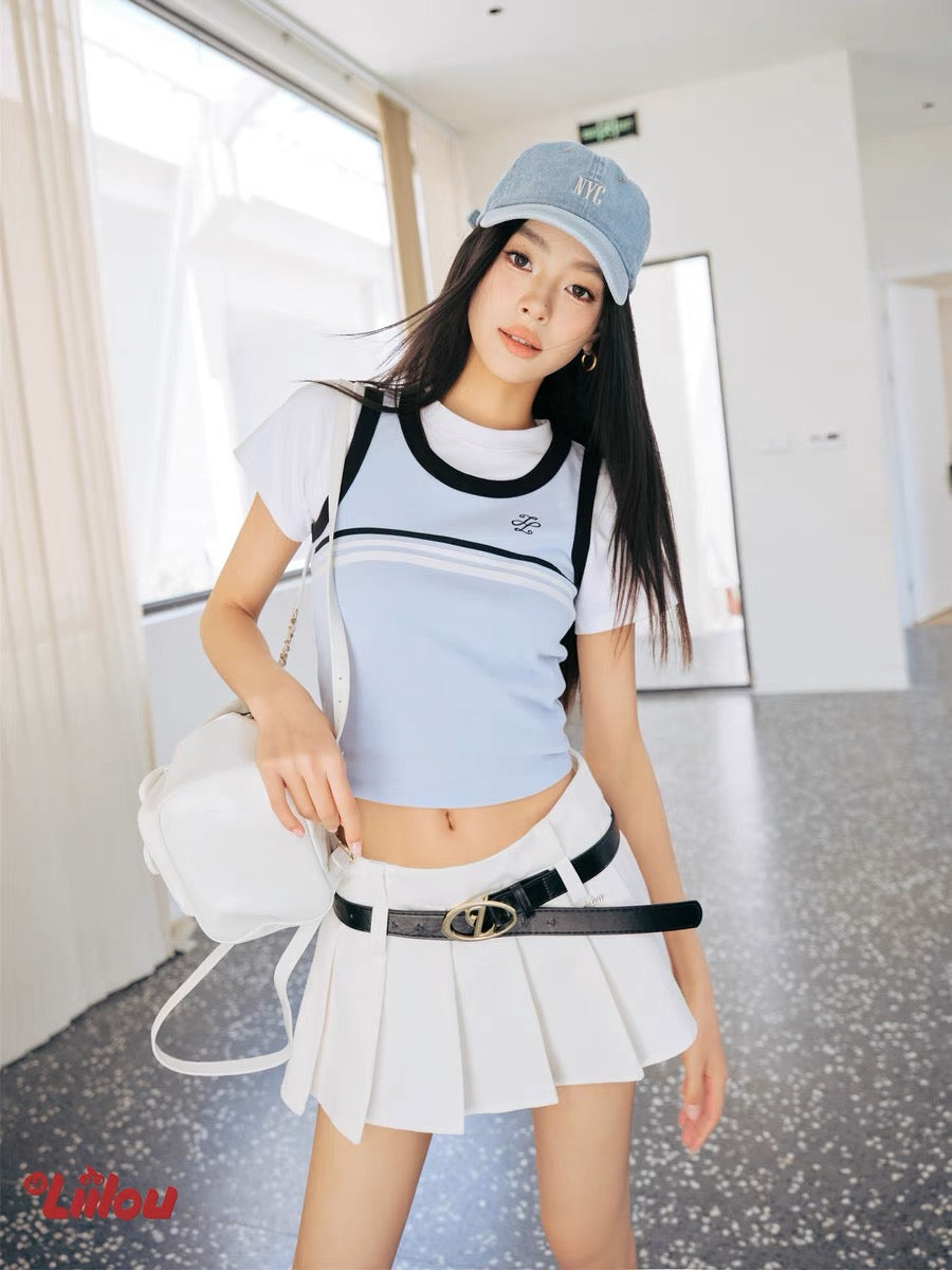 Low Waist Pleated A-line Skirt With Belt
