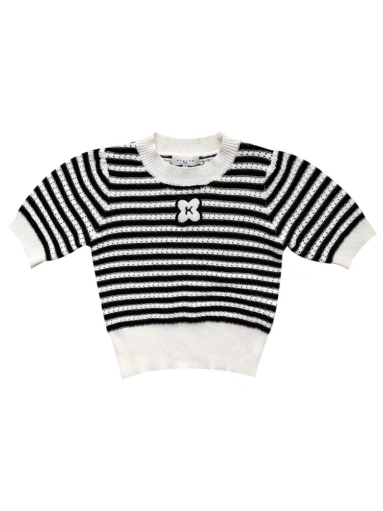 Stripe Tight-fitting Round Collar Knitted Top