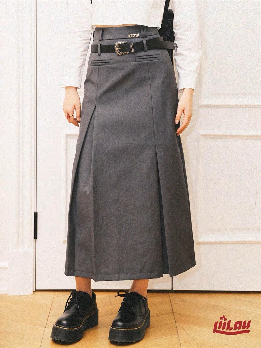 Double Layer High Waist Accordion Long Skirt