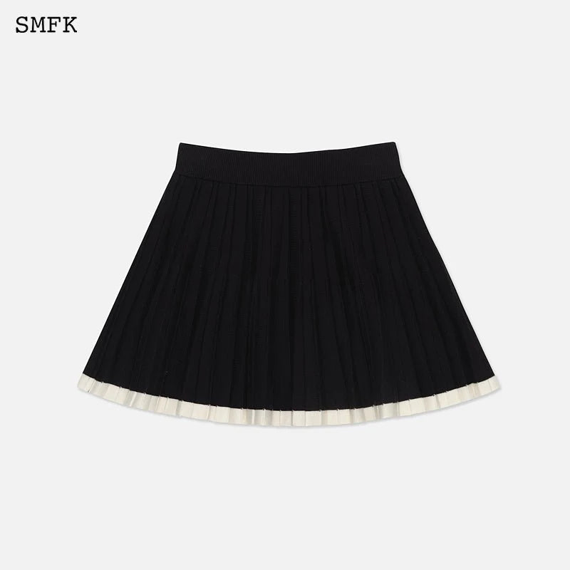 Vintage School Knit Pleated Skirt Black