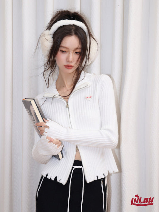 Zip Busting Knitted Sweater White
