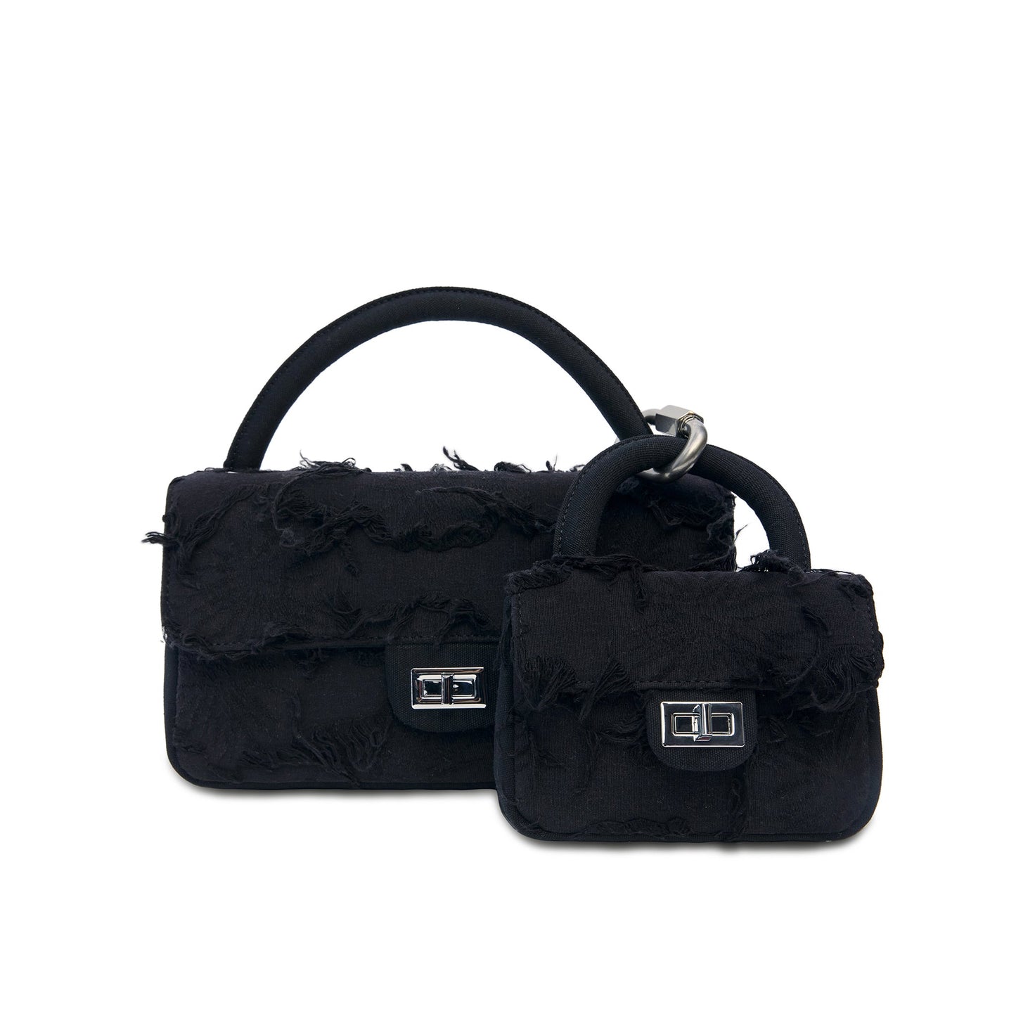 BLACK NAVY Vintage Handle Bag Set LARGE
