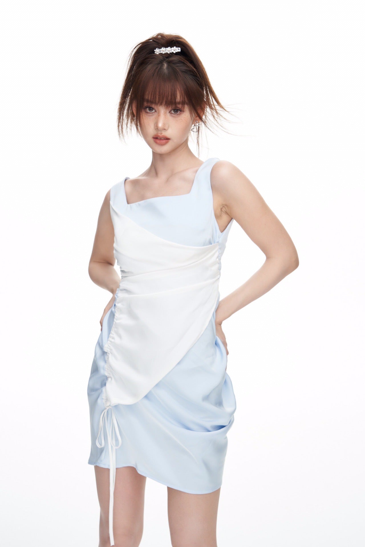 BabyBlue Contrast Colour Sleeveless Dress